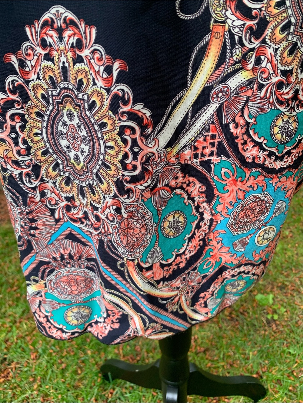 I JOAH Black Printed Open Front Kimono Cardigan with Teal & Coral Accents - Picture 4 of 7